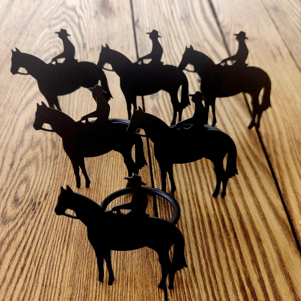 Vintage Black Metal Cowboy Horseback Napkin Holders Set of 6 Western Decor